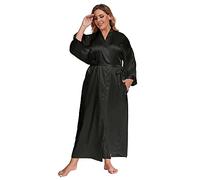 feslieacc Women's Plus Size Long Satin Robes Plus Size Long Silk Robes Sleepwear Dressing Gown, Black, 4XL/5XL