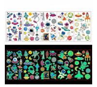 Fesnova 10 Sheets Luminous Space Tattoos Children, Temporary Tattoo Sticker Set with Astronaut Rocket Planet Motifs, Space Party Accessories for Children's Birthday, Party Bags, 12 x 6.8 cm