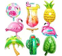 Fesnova Tropical Foil Balloons Set, Flamingo, Pineapple, Cactus, Palm, Cocktail Glass, Leaf, Summer Party Decoration