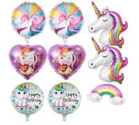 Fesnova Unicorn Foil Balloon Set, 9 Pieces, Colourful for Birthday