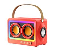 fesoklaf Retro Bluetooth Speaker, RGB Light Transparent Cabin Portable Rechargeable Mini Speaker with Loud Volume, Bluetooth 5.3 Wireless Connection, Support TWS, TF Card, U Disk and AUX(Red)