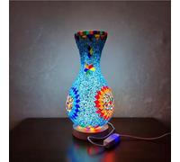 Fespcj Turkish Mosaic Table Lamp Moroccan Style Colorful Handmade Glass Vase USB Power Tiffany Mosaic Table Night Light for Bedroom Living Room Decor Colorful（5.11in*11in）