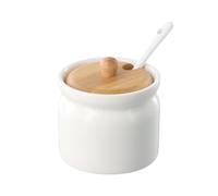 FESSOSKO 1pcs Sugar Bowl with Lid, Condiment Pot, Salt Container, Sugar Bowl with Lid and Spoon, Ceramic Spice, Suitable for Home and Kitchen, 180ml, White