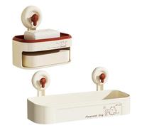 FESSOSKO 2-Piece Suction Cup Shower Caddy Set - Includes No-Drilling Bathroom Shelf and Soap Holder - Strong Suction for Secure Storage - Waterproof Bathroom Organizer