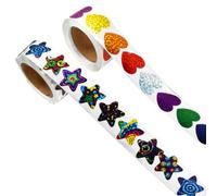 FESSOSKO Glitter Heart Stickers and Small Star Stickers Set, 1000pcs | Self Adhesive Love Heart Stickers & Space Star Sticker Rolls for Kids Reward, Crafts, Scrapbooking