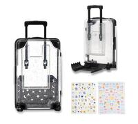 FESSOSKO Mini Travel Suitcase Money Gift Box, DIY Decorative Storage Case with 2 Stickers, Cute Phone Holder for Wedding Birthday Holiday Travel, Transparent Miniature Luggage