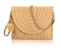 FESSOSKO Straw Bag Women's Clutch Straw Boho Beach Bag, 27 x 20 cm | Handbag Basket Weave Summer Basket Bag Shoulder Bag