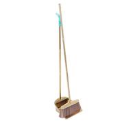 FESTFENDS 1 Set Broom with Dustpan Combo Set - Gold Stainless Steel Dust Pan with Comb Teeth - Long Handle Sweep Brush for Home Office Indoor Floor Pet Hair Cleaning