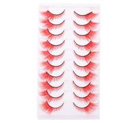 FESTFENDS 10 Pairs Colored Red Eyelashes: Dramatic False Lashes - Cat Eye Faux Eyelash Strips for Halloween Cosplay Masquerade Party Makeup Carnival Rave Costume Accessories
