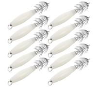 FESTFENDS 10pcs Glow-in-the-dark Squid Hooks for Saltwater Night Fishing - Luminous Hard Bait Cuttlefish and Octopus Fishing Lures - Fluorescent Glow Squid and Octopus Hooks for Deep Sea