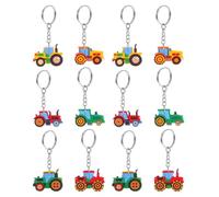 FESTFENDS 12pcs Cute Cartoon Farm Tractor Keychains with Pvc and Stainless Steel Material, Key Pendants and Backpack Key Decorations for Harvest Season Parties and Birthday Party Favors