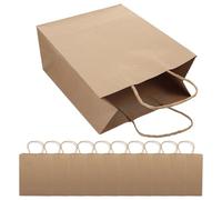 FESTFENDS 12Pcs Kraft Paper Bags with Handle, Small Rectangular and Shopping Pouches 21X27X11Cm, Kraft Paper Goodie Bags for Birthday Parties and Retail Packaging
