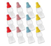 FESTFENDS 12Pcs Small Bear-Shaped Condiment Bottles Set with Red Yellow Blue and Pink Lids Mini Sauce Dispensers for Soy Sauce Vinegar Tomato Ketchup and Salad Dressing Kitchen Containers