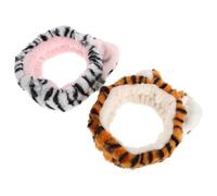FESTFENDS 2 Pcs Animal Ears Spa Headbands for Face Wash and Makeup, Soft Plush Tiger Print Hairbands Bow Knot, Stretchy Headwraps for Women and Shower Use