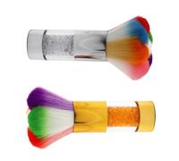 FESTFENDS 2 Pcs Nail Dust Brush Ergonomic Short Handle, Silver Abs Material and Soft Nylon Wool for Effective Nail Cleaning and Loose Powder Makeup Application