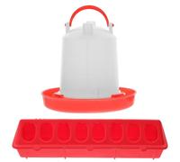 FESTFENDS 2pcs Automatic Chicken Feeder and 1l Thickened Water Feeder Set, Red Small Acrylic Food Holder and Watering Container for Poultry Cage Feeding