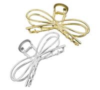 FESTFENDS 2pcs Bow Hair Claw Clips Alloy Hair Accessories for Women Thick Styling Elegant Gold Silver Jaw Clips