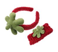 FESTFENDS 2pcs Cute Strawberry Headband Soft Spa Face Wash Hair Band for Washing Face and Hair Strawberry Band and Wristband for Girl
