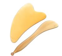 FESTFENDS 2pcs Horn Gua Sha Scraping Boards and Massage Sticks Set, Natural Horn Facial Massage Tools for Face and Eye Therapy, Portable Physical Therapy Scraping Rods for Skin Care and