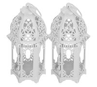FESTFENDS 2pcs Morocco Style Iron and Glass Candle Holder Lanterns, Versatile Decorative Storm Lantern Candles for Tabletop or Kitchen Counter, Hanging White Tealight Holders