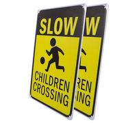 FESTFENDS 2pcs Slow down Crossing Signs High Visibility Metal Traffic Warning Signs for Streets Driveways and Neighborhoods
