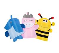 FESTFENDS 3pcs Exfoliating Bath Mitts Animal Shower Scrubber Gloves for Back Scrubber with Cute Bee, Penguin, Unicorn Designs for Gentle Body Cleansing