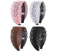 FESTFENDS 4pcs Delicate Hair Hoops Wide Lace Headbands with 3d Embroidery, Comfortable and Lightweight Hair Decorations and Women during Entertainment and Makeup