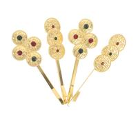 FESTFENDS 4pcs Gold Bobby Pins Barrettes - Fancy Decorative Coin Hair Clips with Rhinestones - Wedding Hairstyling Accessories for Women Brides Styling Short or Fine Hair