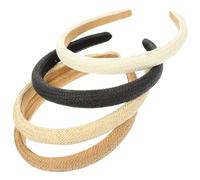 FESTFENDS 4Pcs Hand Woven Thin Edge Hairbands Set, Delicate Straw Braided Headbands for Women and, Party Costume Hair Accessories in Black, Beige, White, and Brown