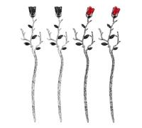 FESTFENDS 4pcs Metal Flower Hairpin Stick: Gothic Rose Hair Chopstick Chinese Hanfu Costume Dress Up Hair Jewelry for Women Girls Traditional Cosplay Party Decor