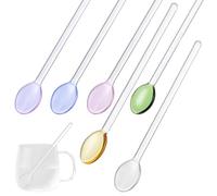 FESTFENDS 6pcs Glass Stirring Spoons Set, Long Handle Mixed Colour Sodium Calcium Glass Tea Spoons for Coffee, Espresso, Honey and Dessert, Suitable for Home and Cafe Use Random Style