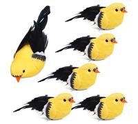FESTFENDS 6pcs Yellow Birds Statue Lightweight Foam Bird Ornaments with Clip-on Attachment for Indoor for Home Decor