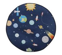 FESTFENDS Cartoon round Floor Mat, 60cm Diameter Thick Washable Space Flight Pattern Rug for Bedroom Living Room Bathroom