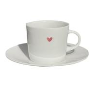 FESTFENDS Ceramic Cappuccino Cup and Saucer Set 70Ml Porcelain Coffee Mug with Red Heart Pattern Handle Suitable for Espresso and Milk Drinks
