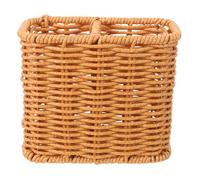 FESTFENDS Faux Rattan Utensil Storage Holder, 2 Compartment Cutlery Organizer, Boho Silverware Holder for Kitchen, Flatware Basket for Fork Spoon Knife