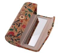 FESTFENDS Floral Lipstick Holder Case with Mirror, Portable Travel Makeup Organizer Pouch for Women, Soft Cork Vintage Lipstick Storage Box, Compact Cosmetic Holder for Purse