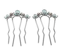 FESTFENDS Hair Fork Clips Four-prong Structure Secures Hair Firmly 2pcs U-shaped Metal with Pearl and Flower Decoration Elegant Accessories for Party and Formal Occasions