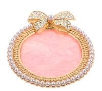 FESTFENDS Nail Art Display Board with Large Bow Pearl and Rhinestone Decoration, Gold Round Mixing Tray Palette for Nail Pigment, Empty Makeup Palette Suitable for Salon and Home Use