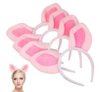 FESTFENDS Plush Pink Pig Ears Headband Set Soft Cloth Material, Prevents Slipping 4pcs Cute Cartoon Design for Women for Cosplay and Washing Face Hair Accessories