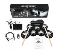 FESTFENDS Portable Electronic Drum Kit with Silicone Pads and Headphone Jack, Black Digital Drum Set for Quiet Practice and Travel Use
