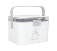 FESTFENDS Portable Multi-Layer First Aid Medicine Organizing Box with Handle, Lockable Grey Medicine Storage Case for Home Use and Household Medication Management