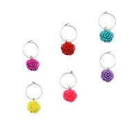 FESTFENDS Rose Wine Glass Markers Pvc Charms Random Color 6pcs Hanging Ring Design for Glass Identification Creative Drink Identifier Rings at Parties and Cocktail Hours for Stem Glasses