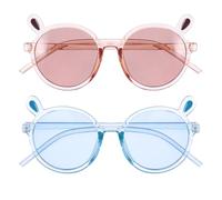 FESTFENDS Sunglasses UV Protection 2pcs with Bear's Ear Design, Blue round Frame Sun Glasses PC Material, Creative and Versatile Style for Spring and Parties