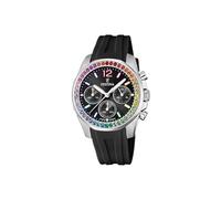 Festina Women Analog Quartz Watch F20610/3 Black Chronograph 38mm Steel w/CZ & Rubber Strap