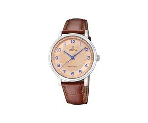 Festina Men's F20660/2 Analog Watch, Brown Leather Strap, Pink Dial, Quartz Movement, 11mm Case Diameter, Water Resistant to 50 Meters