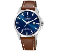 Festina Watch for Men F20025/3 Swiss Made Silver Stainless Steel case Brown Leather Strap, Brown, The generated Style for The Men's Watch Swiss Made F20025/3 is Elegant as it is derived from
