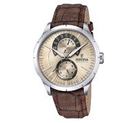Festina Retro Leather Strap Multifunction Beige Dial Quartz F16573-9 Men's Watch