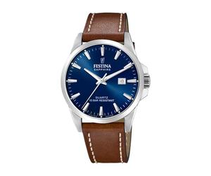 Festina Watch for Men F20025/3 Swiss Made Silver Stainless Steel case Brown Leather Strap, Brown, The generated Style for the Men's Watch Swiss Made F20025/3 is Elegant as it is derived from
