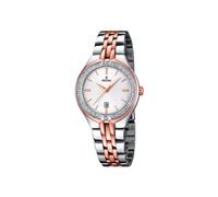 Festina Women's Quartz Watch with White Dial Analogue Display and Silver Stainless Steel Rose Gold Plated Bracelet F16868/2