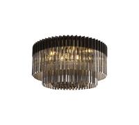 Festival 12 Flush Ceiling Light - Matt Black with Smoked Sculpted Glass